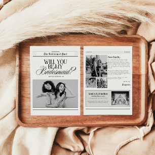 Convites Jornal de Proposta de Dama de Honra Minimalista