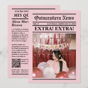 Convites Jornal de Quinze Anos Elegante Código QR de Foto M