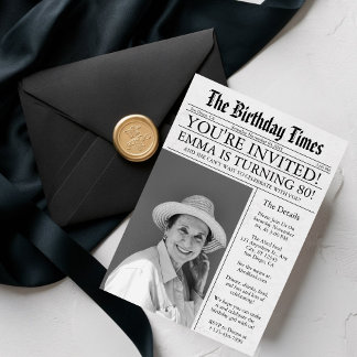Convites Jornal Diversão Única de 80 Anos de Idade Festa de