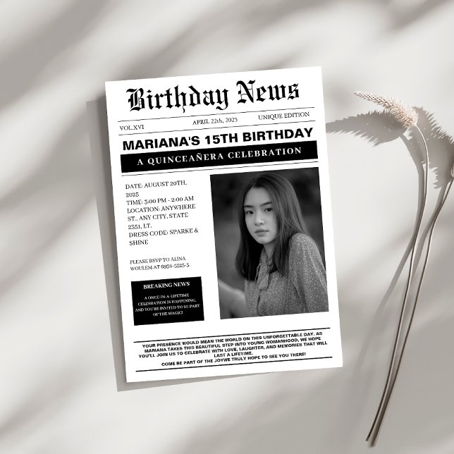 Convites Jornal Elegante Quinceañera (Criador carregado)
