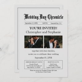 Convites Jornal Mínimo Editável Código QR de Duas Fotografi