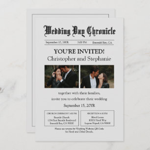 Convites Jornal Mínimo Editável Código QR de Duas Fotografi