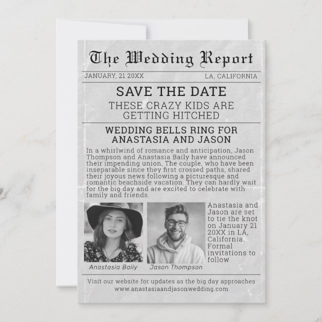 Convites Jornal Personalizado Salvar a Data Casamento (Frente)