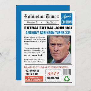 Convites Jornal temia qualquer idade Foto de aniversário Co