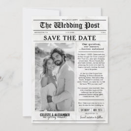 Convites Jornal Único Divertido Salve a data Foto Casamento