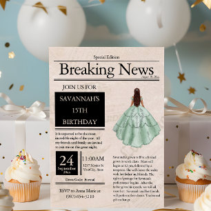 Convites Jornal Vintage Quinceañera Light Green