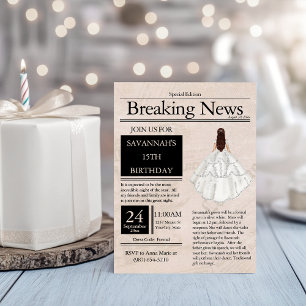 Convites Jornal Vintage Quinceañera Silver White