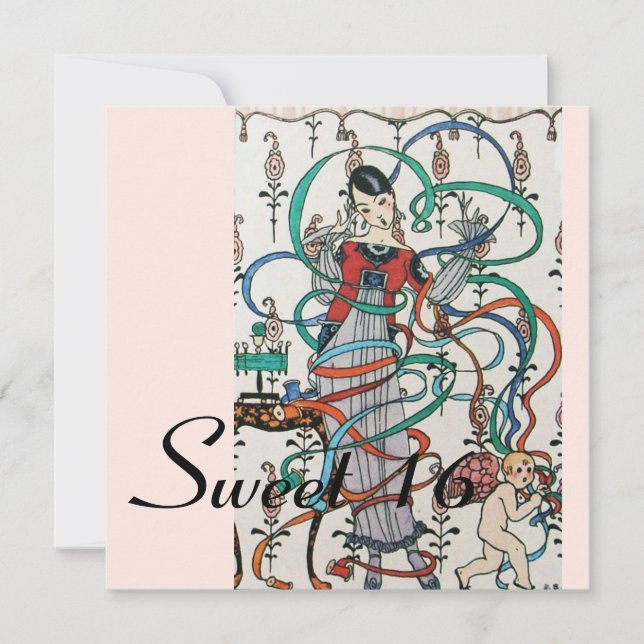 Convites JOVEM GAROTA, COR FRILHANTES DOCE 16 PARTES Azul (Frente)