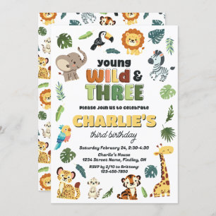 Convites Jovem Selvagem & 3 Safari Zoo Festa de aniversário