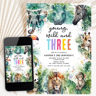 Convites Jovem Selvagem e 3 Animais de Safari 3º Aniversári