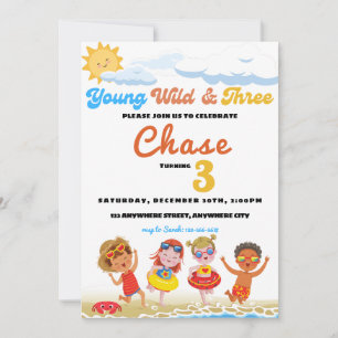 Convites Jovem Selvagem E Festa de aniversário De Três Prai
