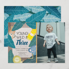 Convites Jovem Selvagem e Três Animais Safari Foto Aniversá