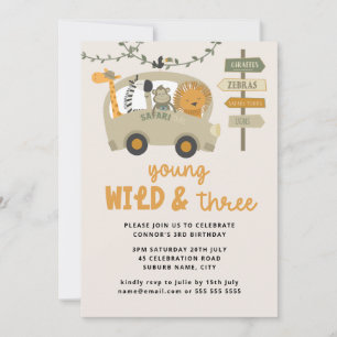 Convites Jovem, Selvagem e Três Animais Safari Terceiro An