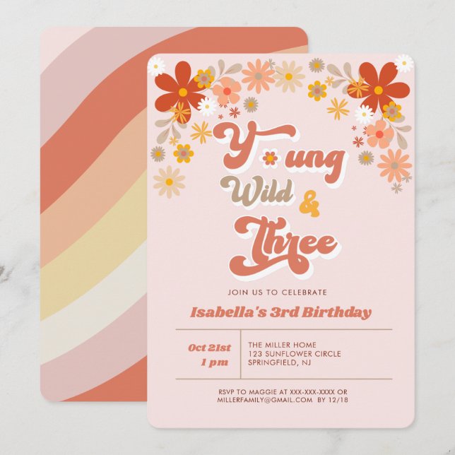 Convites Jovem Selvagem e Três aniversário de 3 anos (Frente/Verso)