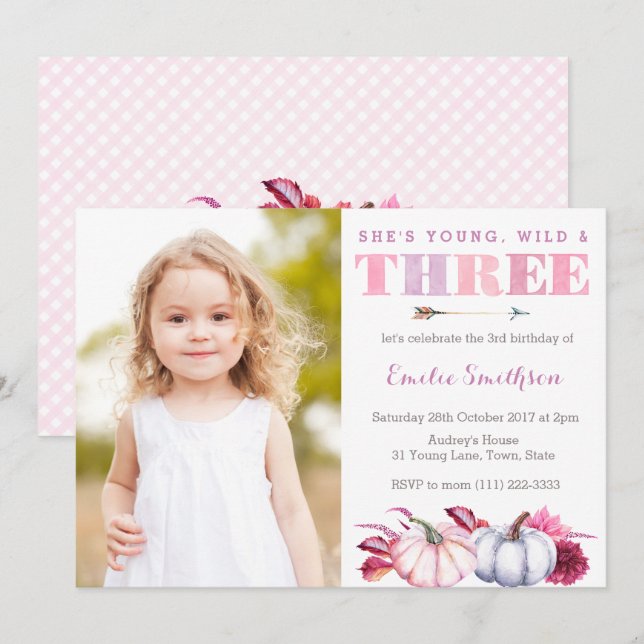 Convites Jovem Selvagem e Três, aniversário de 3 anos de Ab (Frente/Verso)