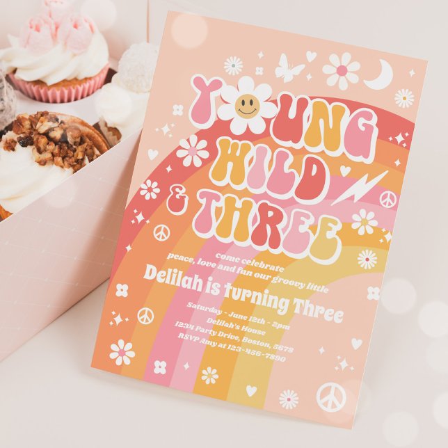Convites Jovem Selvagem E Três aniversário de 3 anos Hippie (Criador carregado)