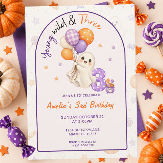 Convites Jovem Selvagem e Três Aniversário de Halloween 3º