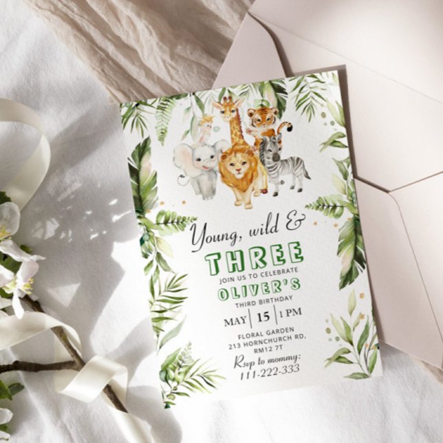 Convites Jovem, selvagem e três anos safari (Criador carregado)