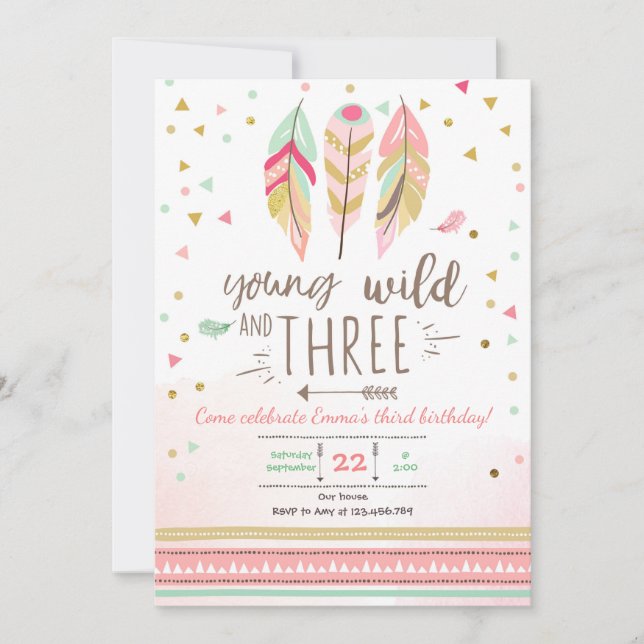 Convites Jovem selvagem e três convidam Rapariga Rosa Doura (Frente)