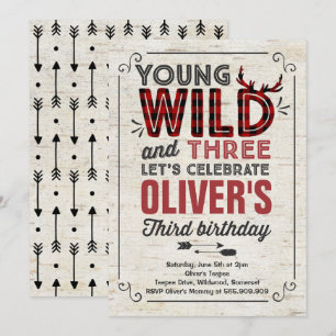 Convites Jovem Selvagem E Três Convidando Rustic Lumberjack