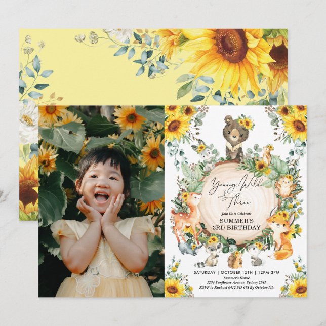 Convites Jovem Selvagem e Três Florestas de Girassol Aniver (Frente/Verso)