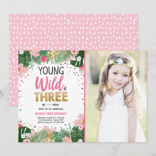 Convites Jovem Selvagem e Três Garota Safari Tropical Anive