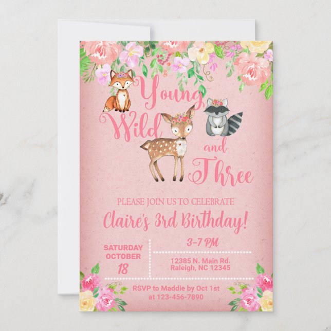 Convites Jovem selvagem e três garota Woodland convidam. (Frente)