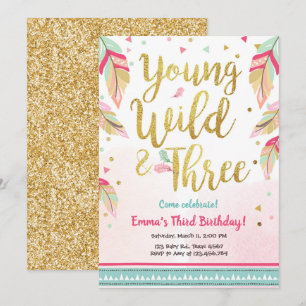 Convites Jovem selvagem e três penas são um aniversário 