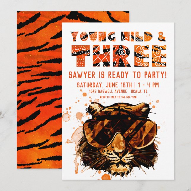 Convites Jovem, Selvagem e Três | Punk Tiger (Frente/Verso)