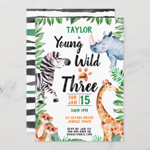 Convites Jovem selvagem e três Safari Animal aniversário de