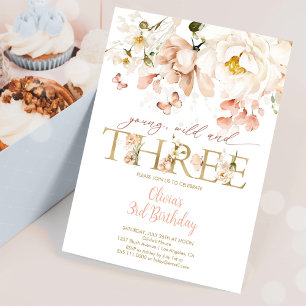 Convites Jovem Selvagem & Três Aniversário Floral Blush