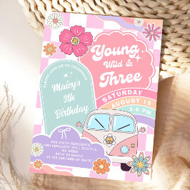 Convites Jovem selvagem & Três Arco-íris Carro Daisy Aniver