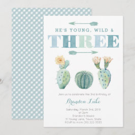 Convites Jovem Wild e Três aniversário de 3 anos do Cactus