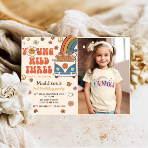 Convites Jovem Wild Três Retro Foto aniversário de 3 anos d