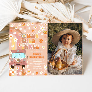 Convites Jovem Wild Três Retro Foto aniversário de 3 anos d