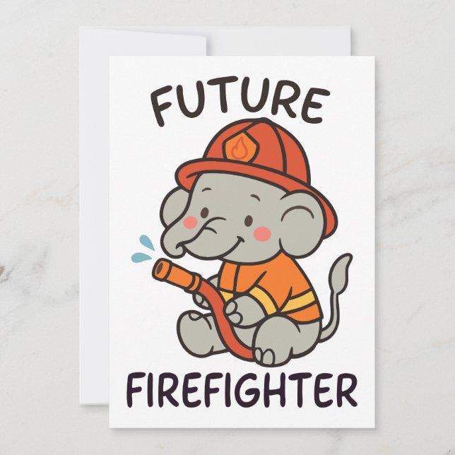 Convites Jovens Futuros Bombeiros de Elefante Bonito se div (Frente)