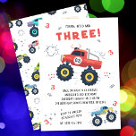 Convites Jovens Selvagens Três Crianças De Aniversário Mons<br><div class="desc">Jovem Wild e Três Crianças aniversário de 3 anos Monster Car Trucks O Convite apresenta caminhões de carros monstros bonitos e coloridos com o texto "Jovem, selvagem e três!" no moderno roteiro de tipografia vermelha, acentuado com o número 3 e rabiscos. Perfeito para as crianças na terceira festa de aniversário....</div>