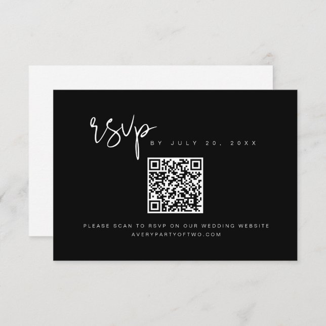 Convites JOVI Edgy Black and White QR Code Wedding RSVP (Frente/Verso)
