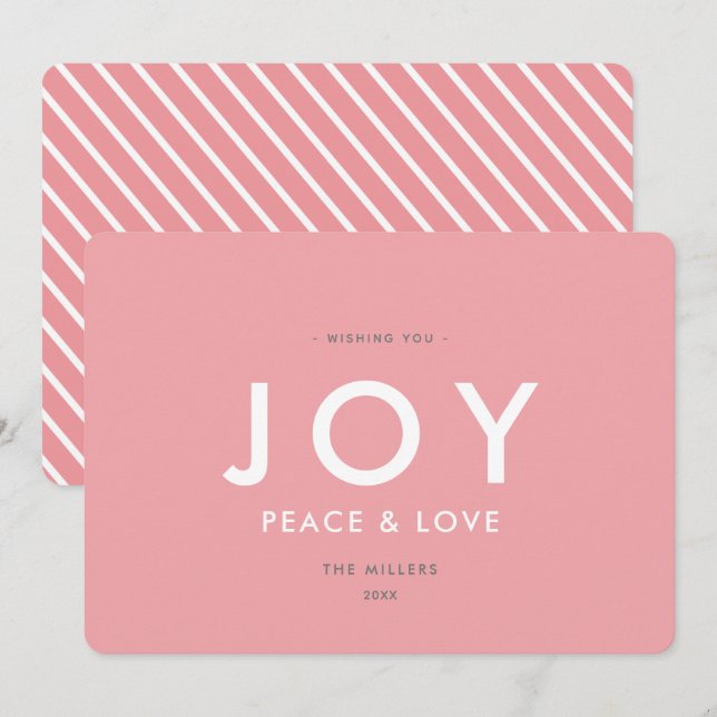Convites Joy Minimalist Modern Pink Christmas card (Frente/Verso)