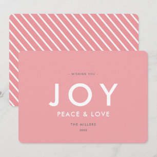 Convites Joy Minimalist Modern Pink Christmas card