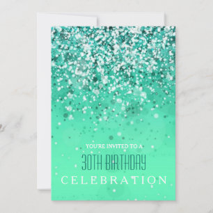 Convites Joy Modern Aqua Green Glitter Party