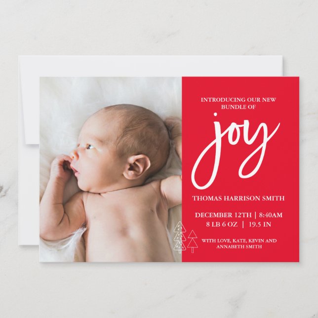 Convites Joy Photo Baby Announce Red (Frente)