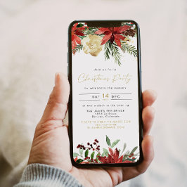 Convites JOY Poinsettia Red Floral Foliday Party