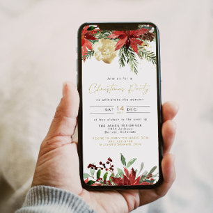 Convites JOY Poinsettia Red Floral Foliday Party