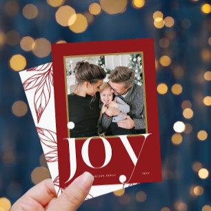 Convites Joy Red Fotografou Foto de inverno Folhagem Natal