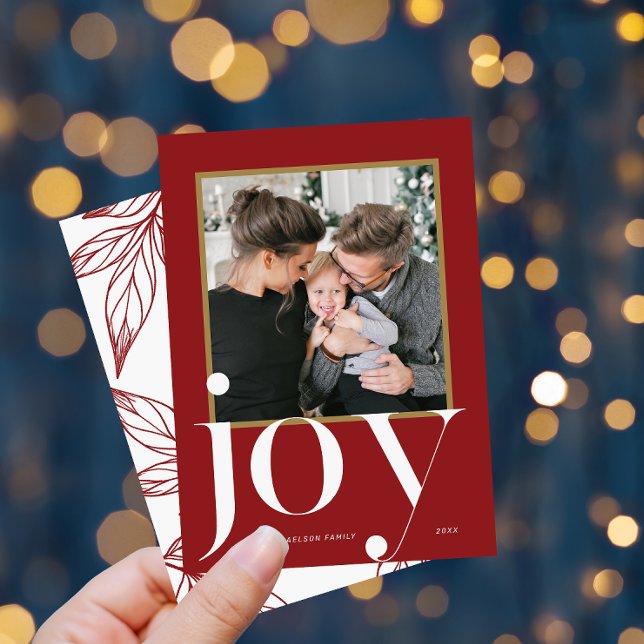 Convites Joy Red Fotografou Foto de inverno Folhagem Natal (Criador carregado)
