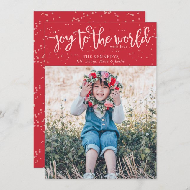 Convites Joy to the World Red Photo Christmas Card (Frente/Verso)