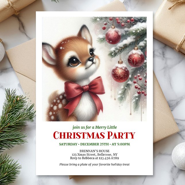 Convites Joyful baby fawn watercolor Christmas invite digit (Joyful baby deer watercolor Christmas invite editable template)