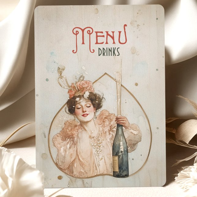 Convites Joyful Celebration Art Nouveau Menu & Drinks Card (Criador carregado)