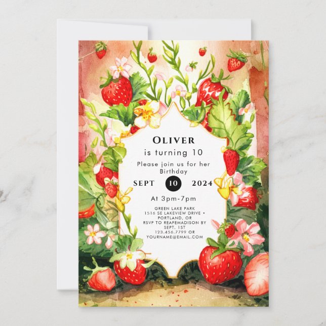 Convites Joyful Charming Boho Strawberry Birthday (Frente)